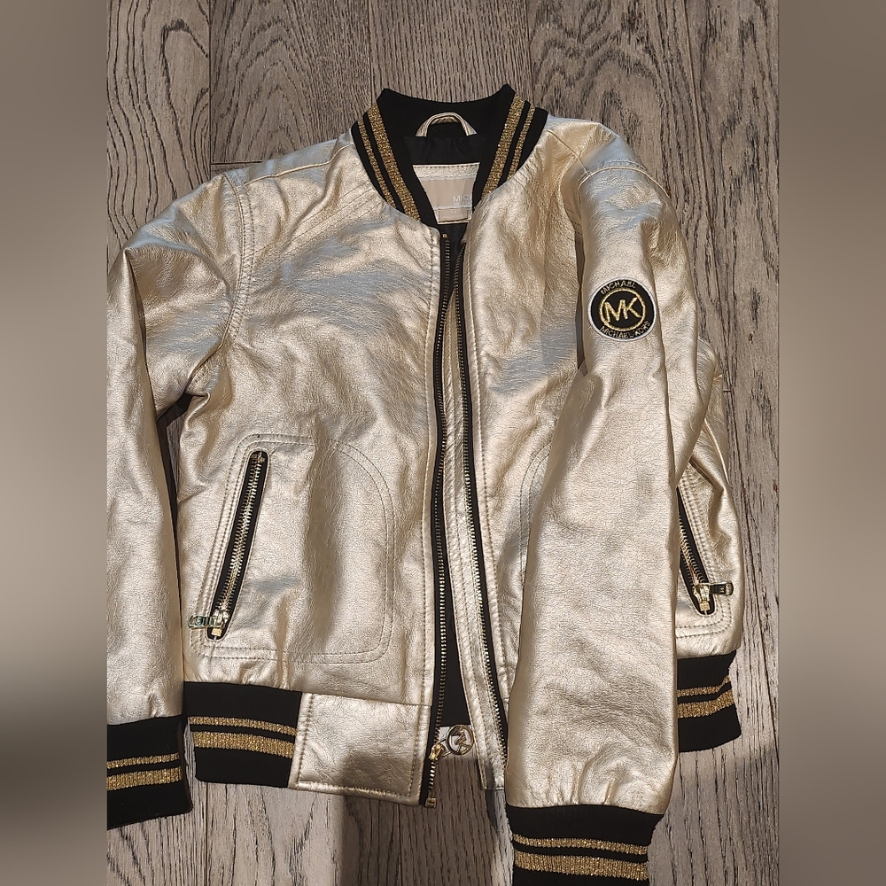 Michael Kors Girls' Metallic Gold Bomber Jacket